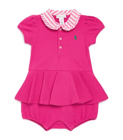 Ralph Lauren Kids' Stretch-cotton Polo Pony Bodysuit In Pink