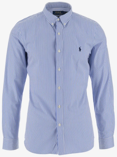 Ralph Lauren Stretch Cotton Shirt With Logo In 4655h Light Blue/white