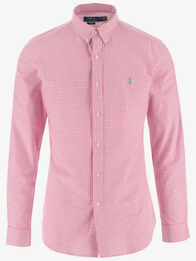 Ralph Lauren Stretch Cotton Shirt With Plaid Pattern In 4656l Resort Rose/white