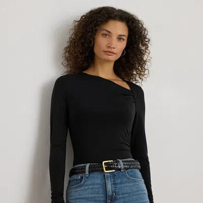 Ralph Lauren Stretch Jersey Asymmetrical Top In Black