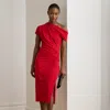 Ralph Lauren Stretch Jersey Off-the-shoulder Dress In Red
