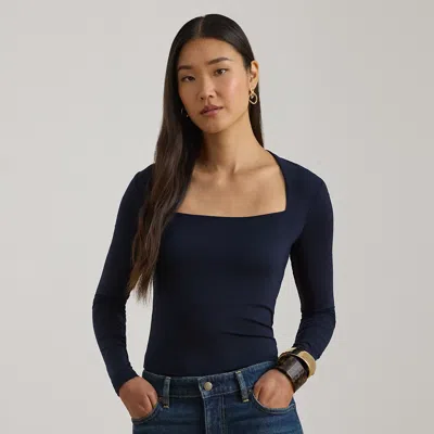 Ralph Lauren Stretch Jersey Square-neck Top In Blue