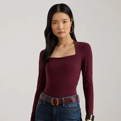 Ralph Lauren Stretch Jersey Square-neck Top In Burgundy