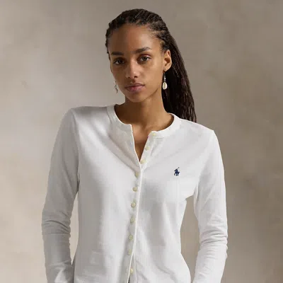 Polo Ralph Lauren Stretch Mesh Cotton Crewneck Cardigan In White