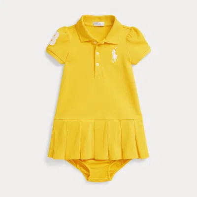 Ralph Lauren Babies'  Stretch Mesh Polo Dress & Bloomer In Yellow