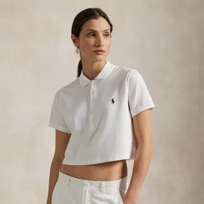 Ralph Lauren Stretch Piqué Cropped Polo Shirt In White