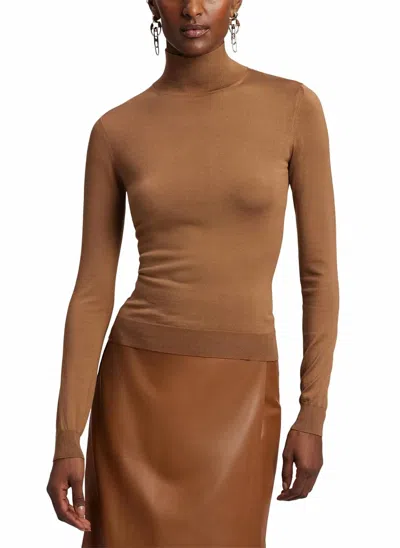 Ralph Lauren Stretch Silk Jersey Mockneck Sweater In Light Toffee In Brown