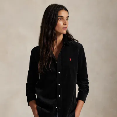 Ralph Lauren Stretch Slim Fit Cotton Corduroy Shirt In Black