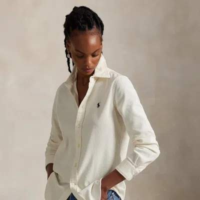Ralph Lauren Stretch Slim Fit Cotton Corduroy Shirt In White