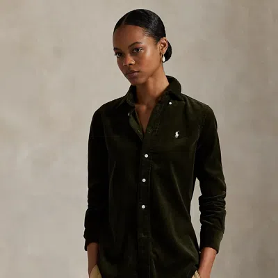 Ralph Lauren Stretch Slim Fit Cotton Corduroy Shirt In Green
