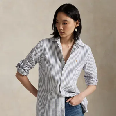 Polo Ralph Lauren Stretch Slim Fit Striped Oxford Shirt In White/heritage Royal