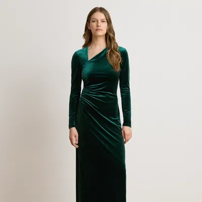 Ralph Lauren Stretch Velvet Long-sleeve Gown In Dark Green Velvet
