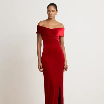 Ralph Lauren Stretch Velvet Off-the-shoulder Gown In Lauren Red Velvet