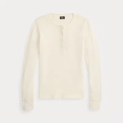 Ralph Lauren Stretch Waffle-knit Henley Shirt In Antique Cream