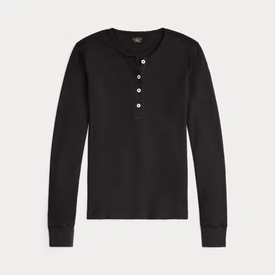 Ralph Lauren Stretch Waffle-knit Henley Shirt In Sparrow Brown In Black