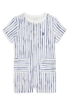 Ralph Lauren Striped Cotton Henley Shortall In Navy Irregular Stripe