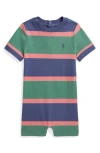 Ralph Lauren Stripe Cotton Romper In Green