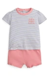 Ralph Lauren Stripe Embroidered T-shirt & Shorts Set In Pink