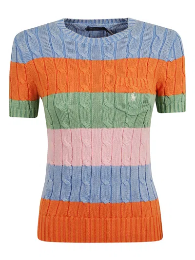 Ralph Lauren Stripe Patterned Knitted Short-sleeved Sweatshirt In Multicolor