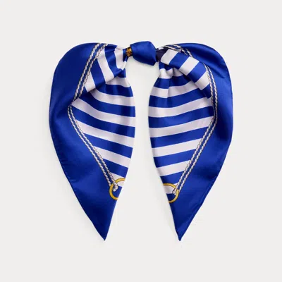 Ralph Lauren Striped Anchor-crest Silk Square Scarf In Brown