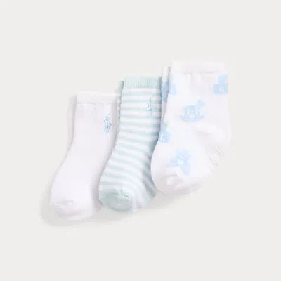 Polo Ralph Lauren Babies' Striped Ankle Sock 3-pack In Soft Blue
