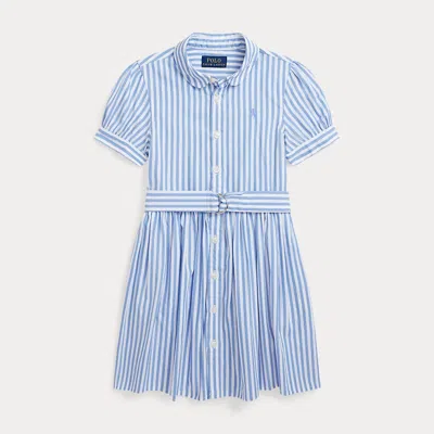 Ralph Lauren Kids' Striped Belted Cotton Poplin Shirtdress In Blue