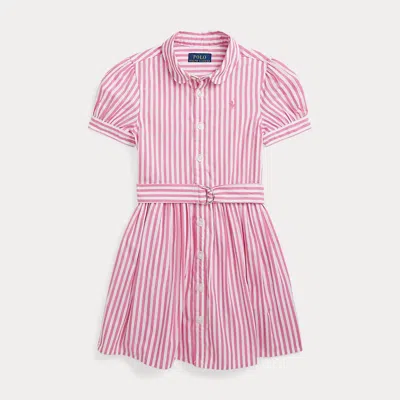 Ralph Lauren Kids' Striped Belted Cotton Poplin Shirtdress In Pink