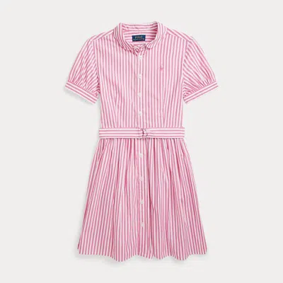 Ralph Lauren Kids' Striped Belted Cotton Poplin Shirtdress In Pink