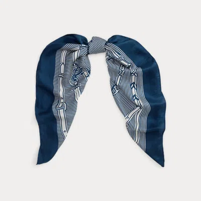 Ralph Lauren Striped Belting-print Silk Square Scarf In Refined Navy In Blue