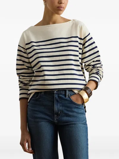 Ralph Lauren Striped Boat-neck Sweatshirt In White