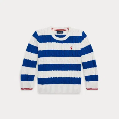 Ralph Lauren Kids' Striped Cable-knit Cotton Jumper In Blue