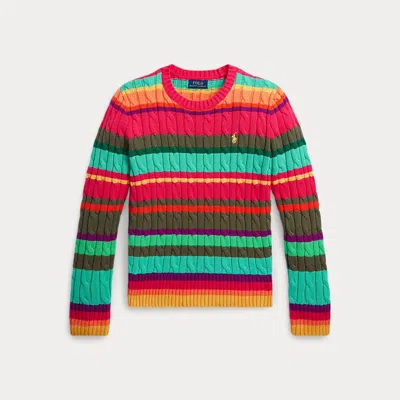 Ralph Lauren Kids' Striped Cable-knit Jumper In Green