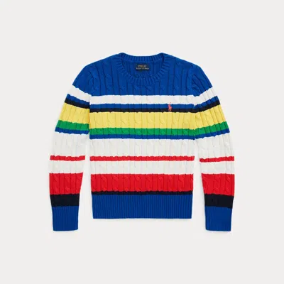 Ralph Lauren Kids' Striped Cable-knit Cotton Jumper In Blue