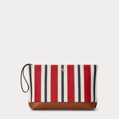 Ralph Lauren Striped Canvas & Leather Large Pouch
