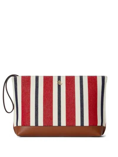 Ralph Lauren Striped Canvas Clutch Bag In Black