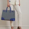 Ralph Lauren Striped Canvas Large Devyn Tote Bag In Refined Navy Stripe/blue
