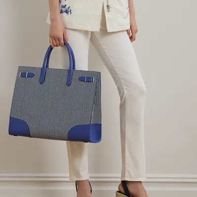Ralph Lauren Striped Canvas Large Devyn Tote Bag In Refined Navy Stripe/blue