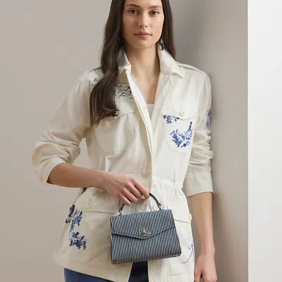 Ralph Lauren Striped Canvas Small Farrah Satchel In Refined Navy Stripe
