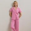 Ralph Lauren Striped Cotton-blend Cropped Sleep Set In Pink