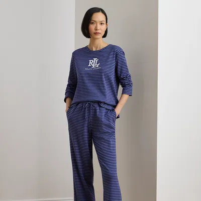 Ralph Lauren Striped Cotton-blend Interlock Pj Set In Blue