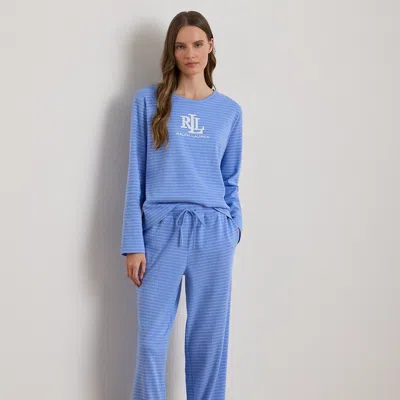 Ralph Lauren Striped Cotton-blend Interlock Pj Set In Blue
