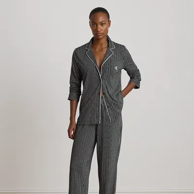 Ralph Lauren Striped Cotton-blend Jersey Sleep Set In Black