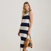 Ralph Lauren Striped Cotton-blend Midi Tank Dress In Blue