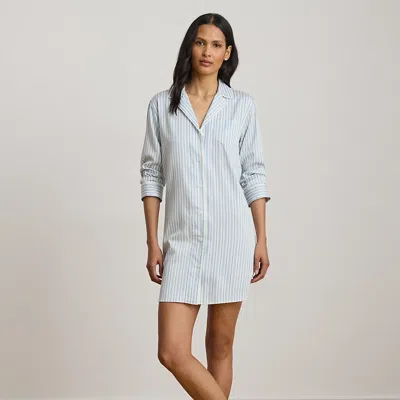 Ralph Lauren Striped Cotton-blend-sateen Sleep Shirt In Gray