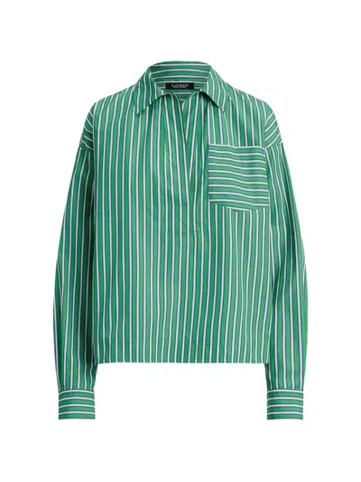 Ralph Lauren Striped Cotton Blouse In Green