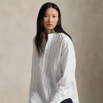 Ralph Lauren Striped Cotton Dobby Top In White