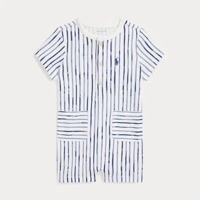 Ralph Lauren Babies' Striped Cotton Henley Shortall In Navy Irregular Stripe