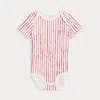 Ralph Lauren Striped Cotton Jersey Bodysuit In Red Stripe