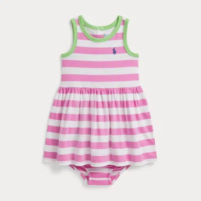 Ralph Lauren Babies' Striped Cotton Jersey Dress & Bloomer In Laguna Pink/white
