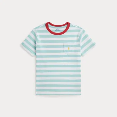Ralph Lauren Kids' Striped Cotton Jersey Pocket Tee In Parakeet/white In Blue